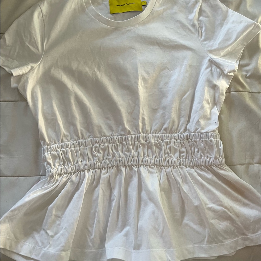 White Short Sleeve Peplum Top